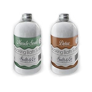 2 Bottles of Bath Salts – Muscle Soak & Detox – Ylang Ylang, Mandarin, Grapefruit, Ginger, Sweet Orange & Lemongrass Essential Oils – Salts & Co Aromatherapy Epsom Salts – 2x500g