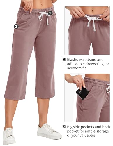 Image of SPECIALMAGIC Women Capri Pants Cotton Yoga Wide Leg Pajama Pants Capris Sweatpants Sports