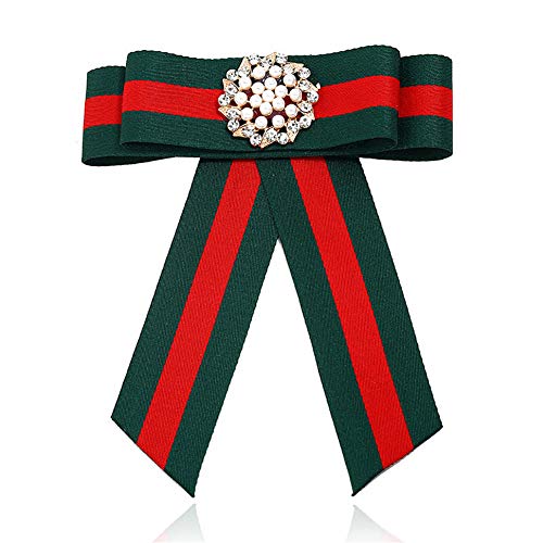 beautyhe Pin Pins Kristall Brosche Legierung Brosche Bowknot Broschen Vorgebundene Bogen Brosche Broschen für Frauen Diamante Brosche Perlenbrosche Green Cover