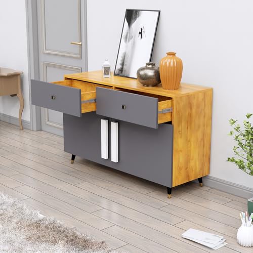 Image of Bniture Storage Cabinet Wooden for Living Room Sideboard with 2 Drawer and 2 Door | Storage Organizer Chest of Drawer Cabinet for Home Hallway Drawing Room Bedroom Kitchen | Giant Wood & Slate Grey