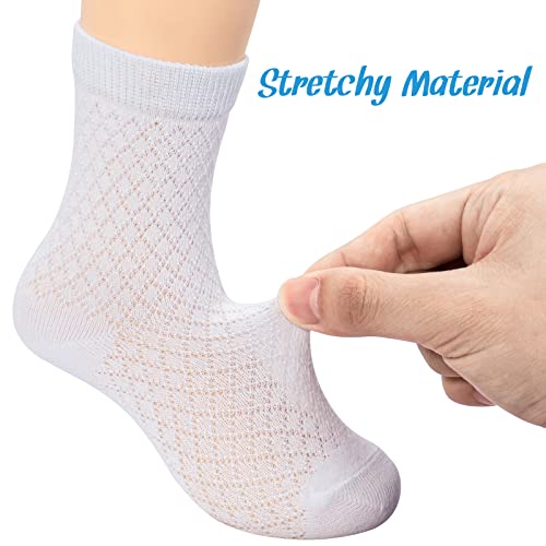 Looching 5 Pairs Toddler Cotton Socks Baby Thin Summer White Mesh Crew Ankle Dress Sock for Girls Boys kids 1-9Years4