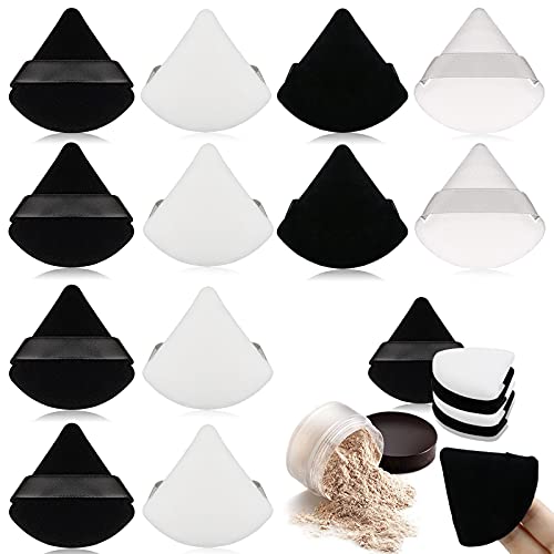 Oruuum 12 Pieces Pure Cotton Powder Puff, Triangle Wedge Shape Makeup Puff, Small Soft Cosmetic Foundation Sponge, Body Powder Makeup Tool for Loose Powder Mineral Powder, 2.75 Inch