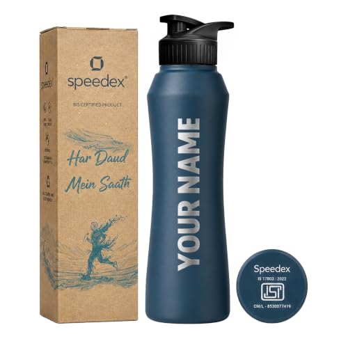Image of Speedex Customised Stainless Steel Sipper Water Bottle 1 Ltr with Engraved Name - Personalised Flip Cap Bottle for Kids, Adults, School, Sports, Gym, Teal Blue, Set of 1
