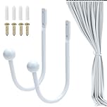 Curtain Holdbacks, 2 Pcs Metal Drapery Curtain Holdbacks Retro U-Shaped Wall Mounted Curtain Tieback Decorative Drapery Holder with Screws for Bedroom Fixed Curtain or Hanging Items (White)