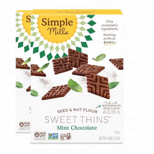 Simple Mills Mint Chocolate Seed &amp; Nut Flour Sweet Thins,Paleo Friendly &amp; Delicious Sweet Thin Cookies,Good for Snacks,Nutrient Dense,4.25oz,(Pack of 2)