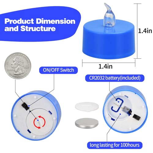Image of KOABY 12 Pack Blue Light Flameless Tea Lights, Blue Base, Last 100H | for Decor