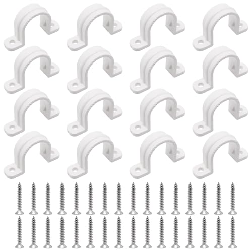 S SYDIEN 16 Pcs Conduit Clamp 1/2 inch (20 mm), Plastic Pipe Clamps with Screws, 2 Holes PVC Pipe Strap for Fixing Pipes Cable Hose