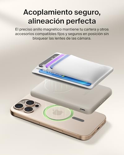 Batería externa Qi2 de 5000mAh Belkin BoostCharge con cable USB-C color beis 2