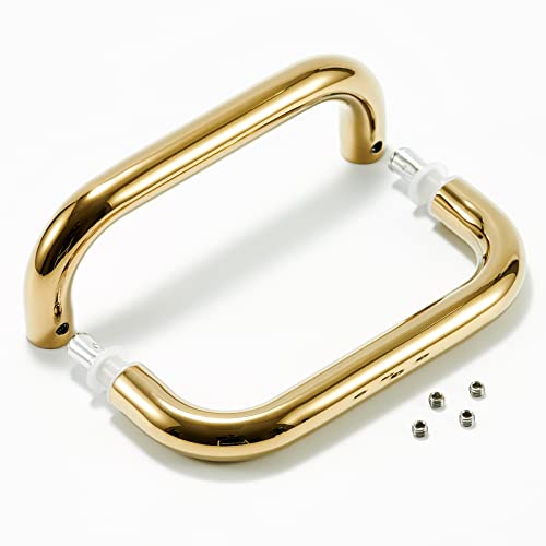 Ranbo Hardware 8" Back To Back Commercial Grade-304 Stainless Steel Push Pull Door Handle Compatible With 1/4" To 1/2" Thickness Glass Door For Frameless Shower Doors. Polished Gold Finish #TOP4