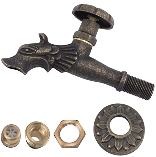 AERZETIX - Cannelle Murale Robinet d'Évier 1/2'' Tête Dragon Antique Rétro Décorative à Croisillon Rond - Fontaine Salle de Bain Vintage Robinetterie...