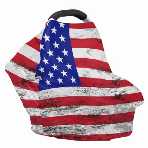 Image of Coldinair Vintage American Flag Baby Car Seat Covers for Boys or Girls,Multi-use Cover,Baby Carseat Canopy,Nursing Cover for Breastfeeding