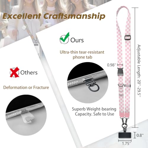Image of Icycay Phone Lanyard Crossbody Strap Adjustable Teacher Women Checkered | for Cell Phone Case Keys ID Badges, Anti Theft, Multifuctional, Neck Phone Holder, Travel Hiking Essential Accessories, Gifts