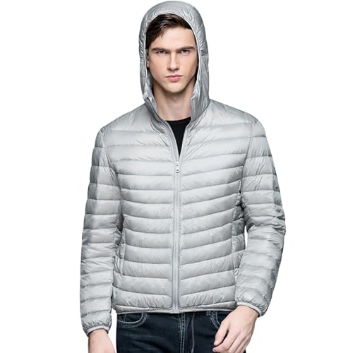 Plumifero Ligero Hombre Capucha Plumífero Ultraligero Chaqueta Plumas Ultraligero Abrigo Plumon Plumiferos Ligeros Acolchada Cazadora Plumas Puffer Jacket Quilted Down Jacket Hombre Primavera Gris M