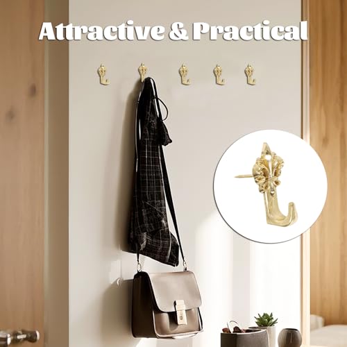 Image of 20 Pieces Push Pin Hangers,Push Pins for Wall,Decorative Thumb Tacks for Hanging,Zinc Alloy Pin Hooks Picture Hanging Nails for Home Office Fabric Wall Wooden (Gold)