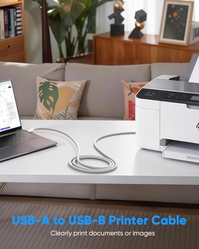 ZeniKon White Printer Cable, Nylon Braided USB A to B Printer Cable 15 Feet — view 4