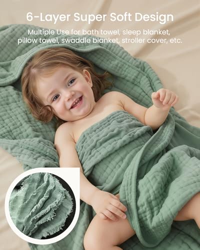 Image of 6 PCS Baby Towels and Washcloths Set, 2 PCS Baby Hooded Towels & 4 PCS Washcloths Set, Ultra Soft & Highly Absorbent Bath Bath Towel for Newborn, Infant & Toddler