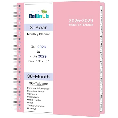 Monthly Planner 2026-2029 36 Months Calendar Planner 2026-2029 from Jul 2026 Jun 2029 8.5 x 11 with Ruled Spread Flexible Cover Spiral Wirebound Pocket Coated Tabs Notes Habit Tracker