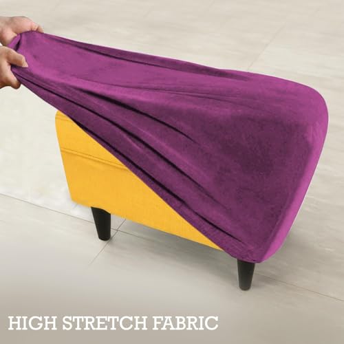 Image of HOKIPO 210 GSM Premium Velvet Stretchable Ottoman Foot Rest Stool Cover, Purple (NEW-4801-PR)