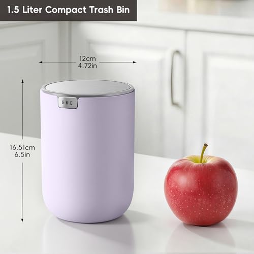Image of EKO Fandy 0.4 Gal /1.5L Mini Tabletop Trash Bin with Swing-Lid, Desktop Trash Can for Bathroom Countertop, Vanity, Coffee or Office, Small Garbage Bin (Lavender)