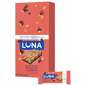 LUNA Bar – Nutz Over Chocolate Flavor – Gluten-Free – Non-GMO – 7-9g Protein – Made with Organic Oats – Low Glycemic – Whole Nutrition Snack Bars – 1.69 oz. (15 Count)