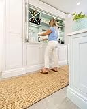 Durable Hardwearing Natural Jute Runner Rug Dirt Trapper Non Slip Brown Modern Woven Mat for Lounge Utility Kitchen Hallway Area Rugs Extra Long 70cm x 240cm