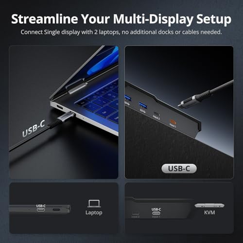 Image of TESmart 8K@60Hz USB C KVM Switch 2 Laptops 1 Monitor, USB3.0 KVM Switch 2 Ports 4K@144Hz, Type C 60W Charging for Laptop, 1G Ethernet, EDID, Hotkey Switch, ADI Chip for Gaming & Home Office