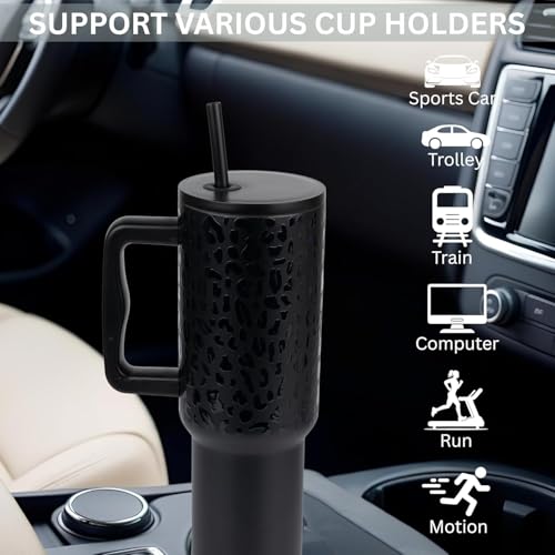 Image of Personalised with Your Name, 1200ml Tumbler with Straw-Handle-Stainless Steel Double Wall Insulated Cup | Leakproof Sipper Mug for Hot-Cold Drinks |Coffee - WaterTumbler (Leapard Black Custom)