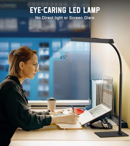 Kaulsoue Desk Lamp for Home Office with Base, Eye-Caring Desk Light with Adjustable Gooseneck, 12W USB Adapter Touch Control 5 Dimmable Brightness & Color Tall Lamp for Work, Computer, Study, Task - Thumbnail 3