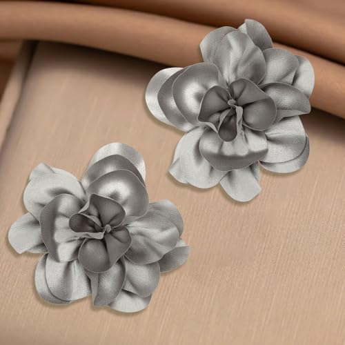 Image of 2Pack 6inch Extra Large Satin Brooches Lapel Pins Dainty Elegant Fabric Camellia Rose Flower Brooch Pin for Women Wedding Part Dance Clothes Accessories Jewelry