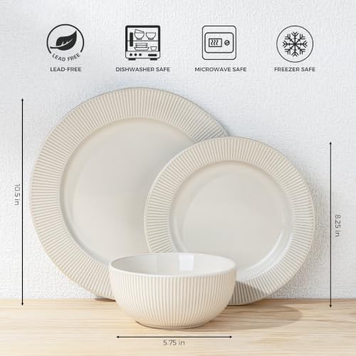 Image of GBHOME Ceramic Dinnerware Sets,12 pcs Embossed Elegant Stoneware Plates and Bowls Sets, Housewarming Wedding Gift | Dishwasher & Microwave Safe | Dishes Set Service for 4
