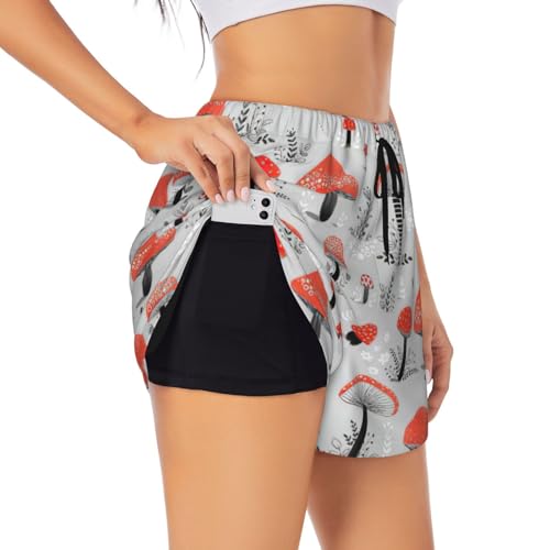Short de yoga anti-frottement double couche à motif champignons rigolos