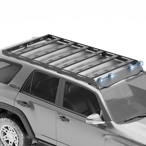 EYOUHZ Full Length Roof Rack Cargo Basket Compatible with 2010-2024 Toyota 4Runner 5th Gen Cargo Carrier with 4 Led Lights, 800 LBS Heavy-Duty Streamlined Rooftop Luggage Storage Holder Cargo Racks