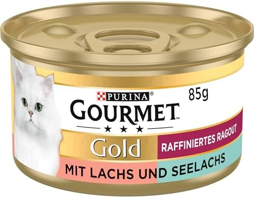 GOURMET Gold Raffiniertes Ragout Duetto, Lachs und Seelachs, 12 x 85g | Katzenfutter nass