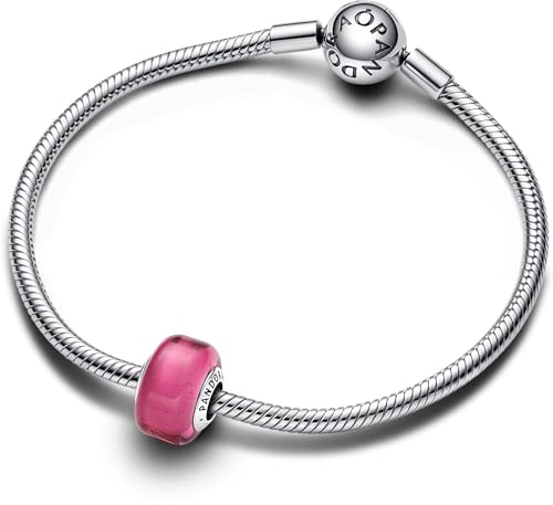 PANDORA Moments Rosafarbenes Murano-Glas Mini-Charm aus Sterling Silber, Kompatibel Moments Armbänder, 793107C00
