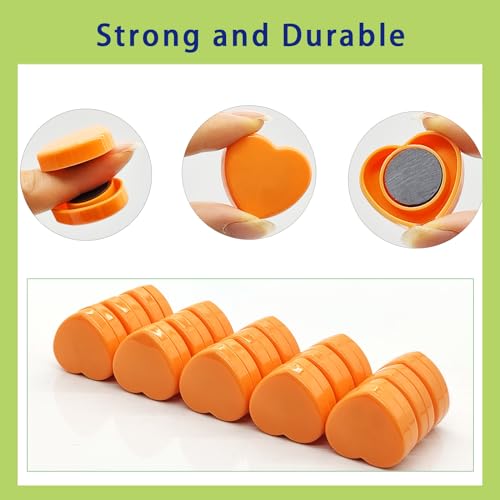 PYJLBX Strong Fridge Magnets, 30Pcs Orange Heart Whiteboard Magnets - Image 2