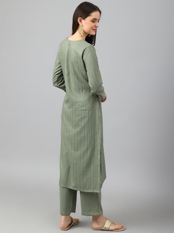 Image of Hritika Women's Cotton Blend Jacquard Woven Kurta with Palazzo Set HRKB0048