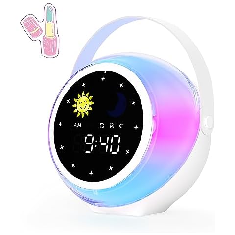 Kids Alarm Clock for Bedroom Decor, Ok to Wake Digital Clock for Toddler with Sunrise & Moon, Noise Sound Machine & Night Light for Girls/Boys, Children Sleep Trainer (Green-Orange002) Cover