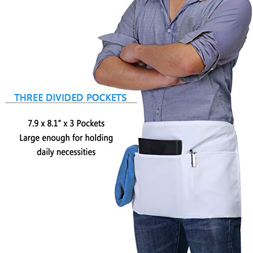 Boharers Waist Apron With 3 Pockets 3 Pack - White Waitress Server Short Apron #TOP3