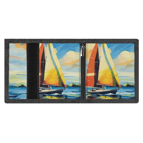 Colorful Sail Boat Trifold Wallet, Card Cases And Money Oganizer Thin Stylish Mini Coin Bag with Zipper Coin Pocket Credit for Men And Women4