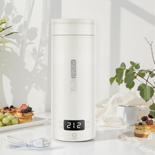 Travel Tea Kettle(110V), Portable Electric Kettle, 316 Stainless Steel Premium Liner, 4-speed Temperature Adjustment with Auto Shut-off and Boil-Off Protection,White.