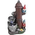 Sunnydaze Fire Hydrant Gnomes 16-Inch Outdoor Water Fountain with LED Light - Submersible Electric Pump - Polyresin