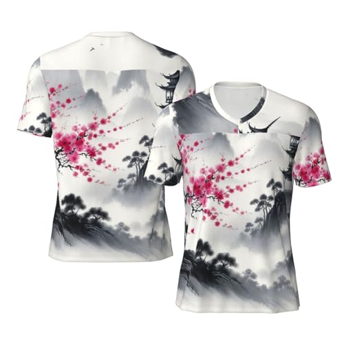 Stylish Athletic Sports Jersey Mountainous-Landscape-Ink-Wash Men's Rugby Jersey 3X-Large