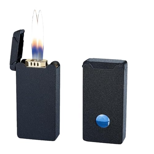 YHBNJIGW Encendedor de Metal de Doble Llama, múltiples métodos de Encendido, Encendedor con Tapa abatible y Tanque de Combustible Visible, Adecuado for Regalar al Aire Libre.(Black2)