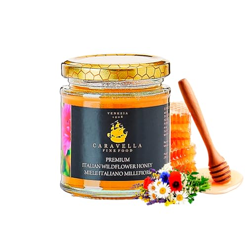 Caravella Fine Food -4x Miel italiana de flores silvestres 250 g - Cremosa, floral, rica, fragante, bien redondeada - Miel pura, cruda, sin pasteurizar - Edulcorante natural