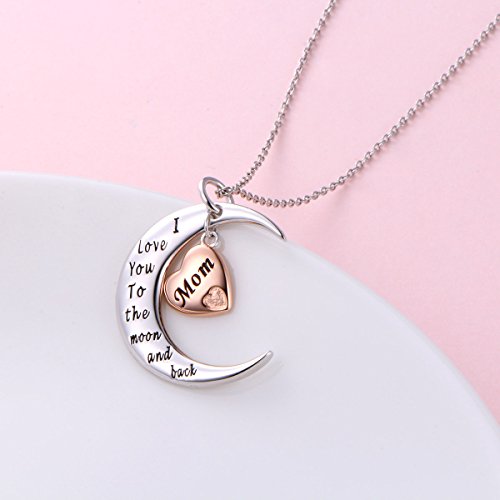Daochong S925 Sterling Silver I Love You To The Moon And Back Mom Pendant Necklace For Mom Mother Mum Gift #TOP2
