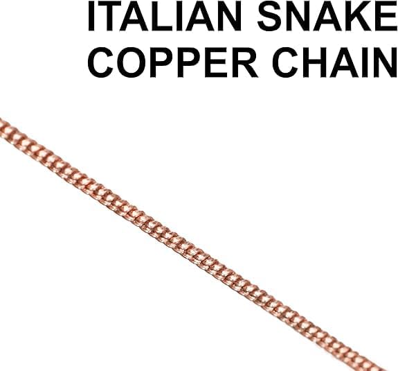 Pure Copper Italian Round Snake Chain Necklace, Solid Copper Statement Jewelry Set Gift for Women & Men (16-26 Inch long)