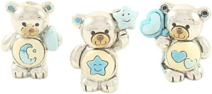 6 pz Orso Argentato Cuori Stella Luna Azzurro h.5 cm 3 Ass. bomboniera Nascita Battesimo