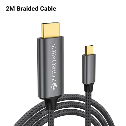 Image of Zebronics Type C to HDMI Cable, 4K @ 60Hz | 1080p @ 240Hz, 18Gbps Data Transfer, Type-C 3.1 Gen 1, 3D Compatible, 2M (6.5ft) Braided Cable, for Laptop, Mobile, iPad Pro, MacBook, Chromebook (CHA20)