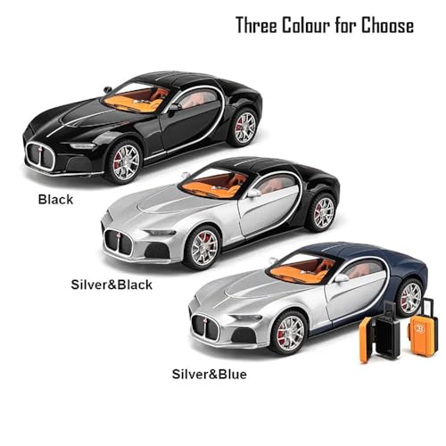Image of 1:24 Scale Bugatti Toy Car for Kids Atlantic Model Diecast Metal Car for Kids Light Sound Pull Back Openable Door