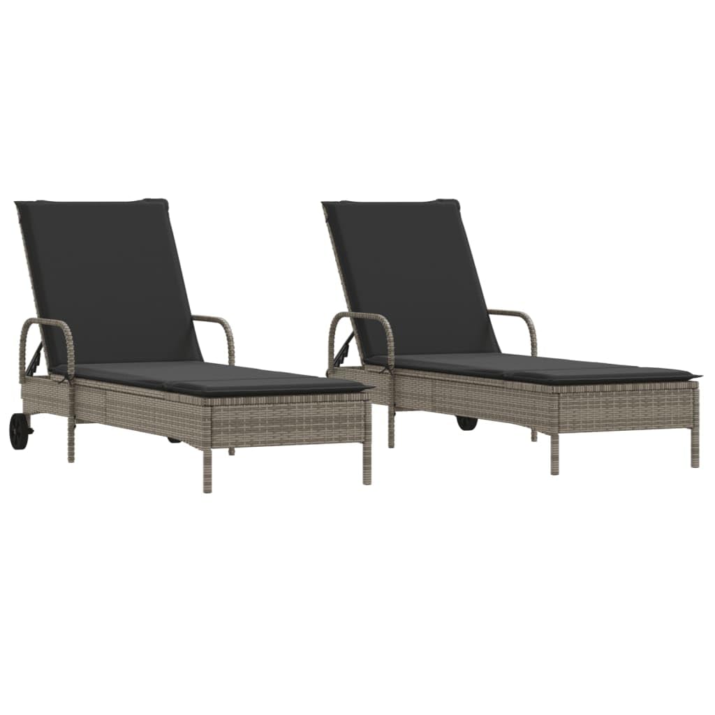 vidaXL Lettini Prendisole 2 pz con Cuscini Grigio in Polyrattan, lettino prendisole con ruote, lettino prendisole, lettino da giardino